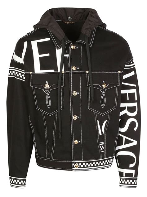 versace patchwork hooded jacket|Versace denim jacket.